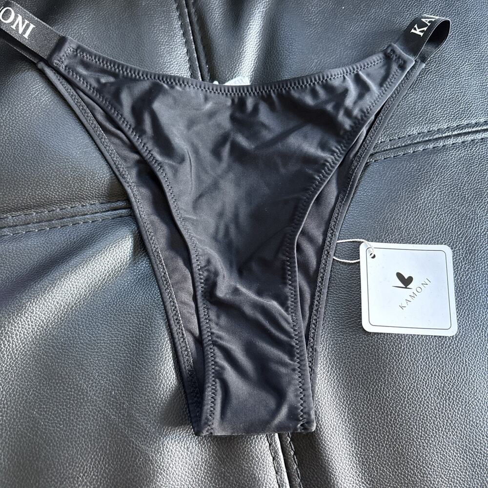 Kamoni Bathing Suit Bikini Bottom, High Leg Cut, Black, Medium